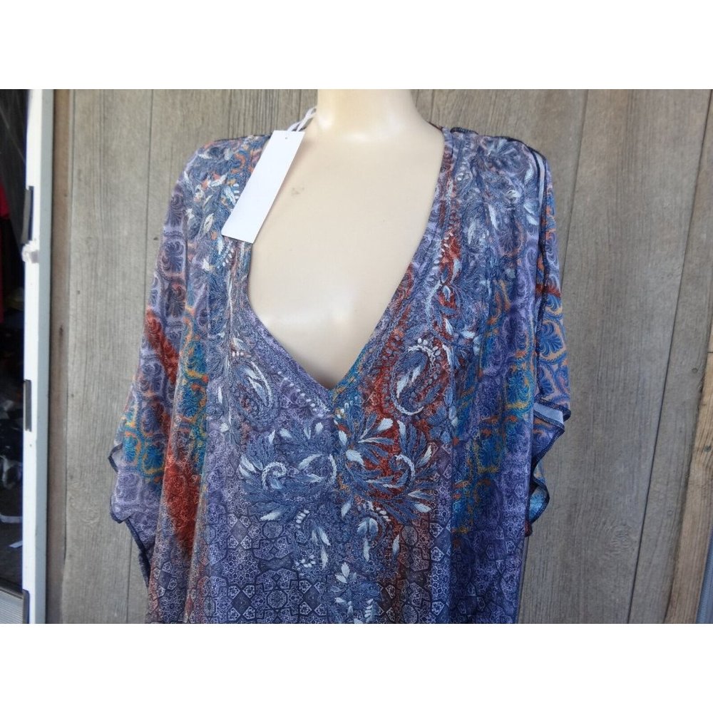 NEW To Die For BOHO Embroidered Tunic Top Karen Seo Silk Blend $138 L Purples